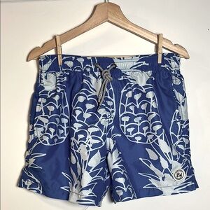 Surfcuz Blue & White Topical Pattern Swim Trunk Bathing Suit Shorts